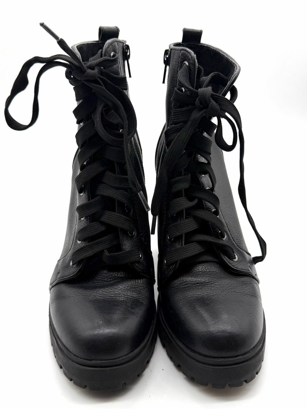 Steve Madden Women’s Size 8 Laurie Womens Black Leather Lace Up Chunky Boots - Picture 3 of 12
